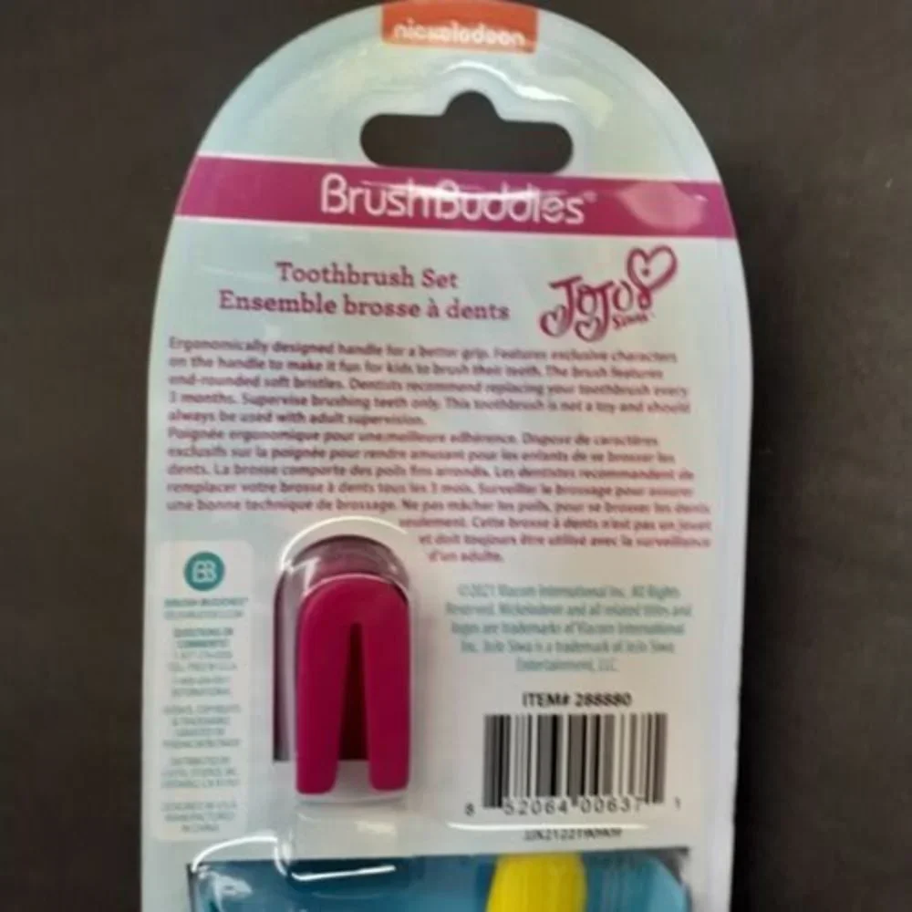 Jojo Siwa 3 Piece Toothbrush Set Holographic Cap & Rinsing Cup Blue Yellow Pink